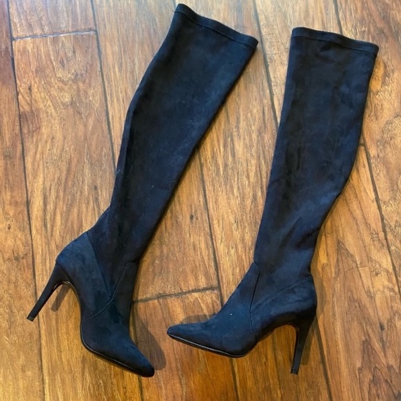 JOIE Jemina Over the Knee Thigh High Black Suede Heel Boots Size 9.5 - Picture 7 of 13